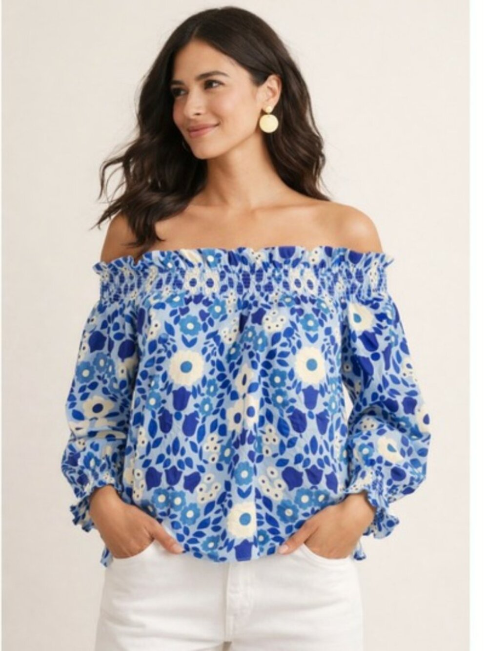 Tuckernuck Blue Majolica Marguerite Off The Shoulder Top SIZE XS